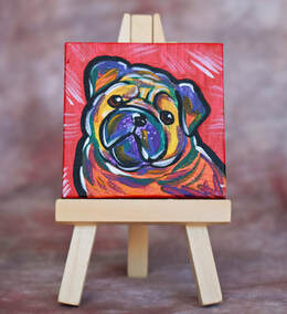 Ar deco dog painted on canvas by artist Angelica Anzelmo