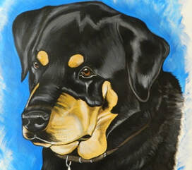 Acrylic Rottweiler painting created by artist Angelica Anzelmo